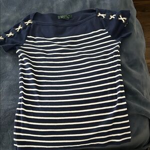 Lauren Ralph Lauren Navy and White Striped Short Sleeve Tee